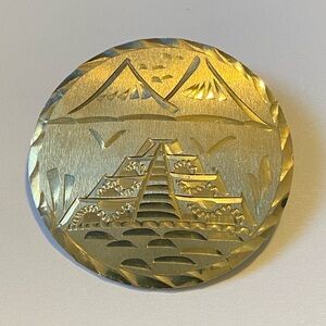 Vermeil 925 Sterling Silver Brooch Pendant Pyramid & Mountains Etched Design